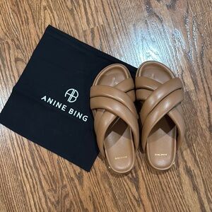 Anine Bing Tan Leather Lizzie Slides